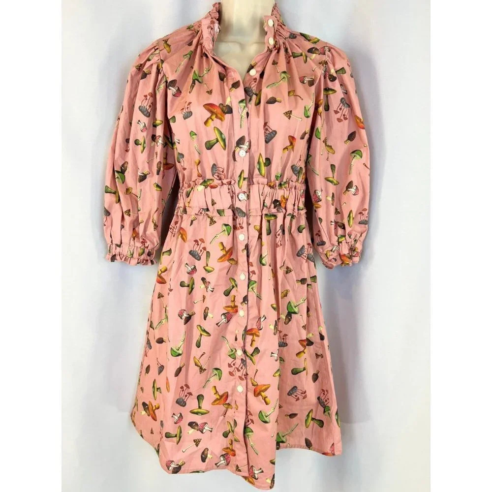 NWT Never A Wallflower Pink Mushroom Elastic Collar Dress $326 - Picture 2 of 12